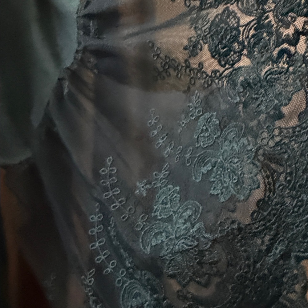 Teal Ruffled Neck Blouse - Picture 4 of 8
